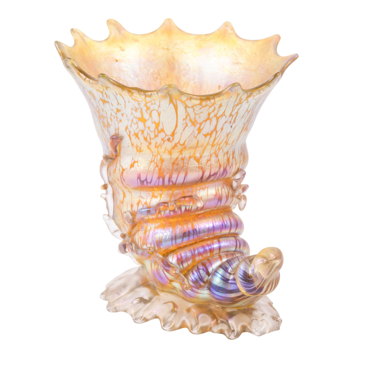 Grand vase en forme de coquille de conque Loetz Candia Papillon decor vers  1900 - XXe siècle - N.103679