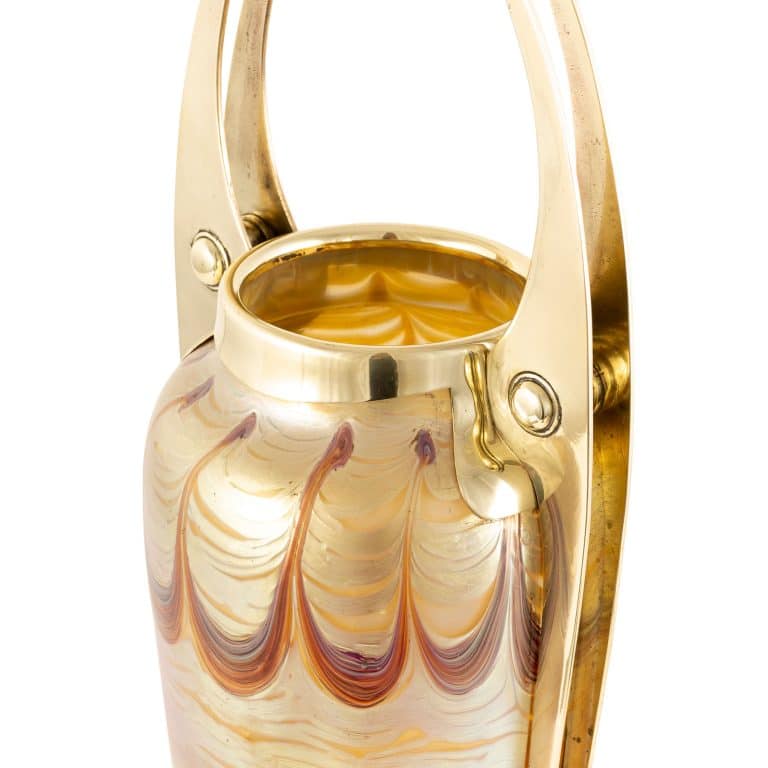 Vase with brass mounting H. Gessner and J. Sika Johann Loetz Witwe decor Phenomen Genre 85/3890 ca. 1902