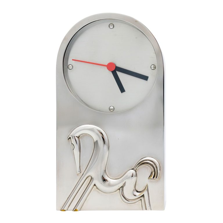 Clock with Horse Werkstatte Hagenauer Wien ca. 1930 brass nickel plated