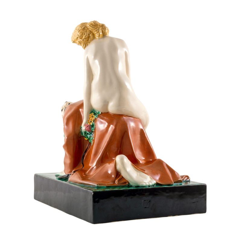 Keramikfigurine "Aristoteles und Phyllis" Michael Powolny Wiener Keramik um 1910 markiert