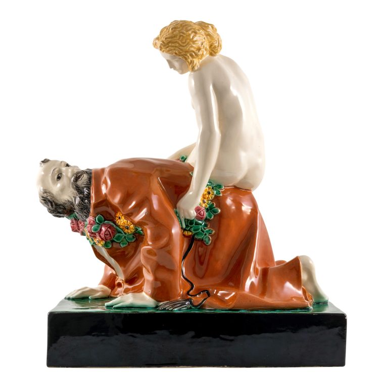 Keramikfigurine "Aristoteles und Phyllis" Michael Powolny Wiener Keramik um 1910 markiert