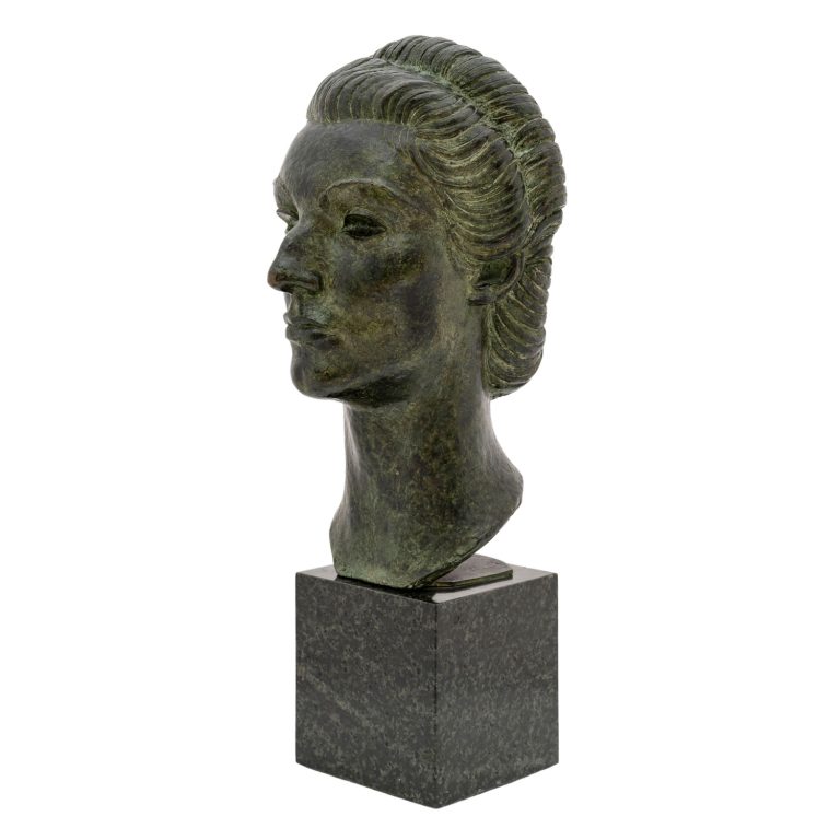 Frauenbüste "Seclin" Michael Powolny 1938 Bronzeguss Grüner Granit markiert