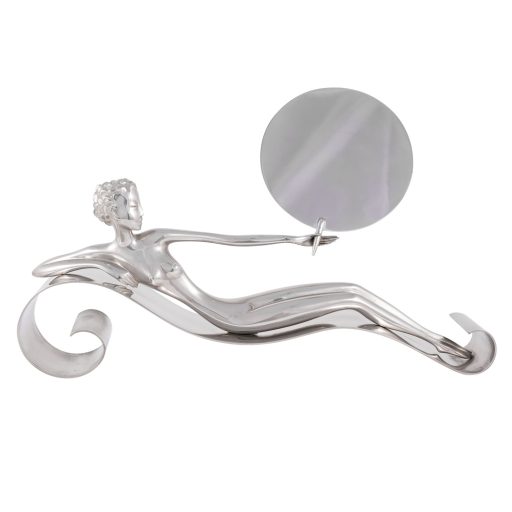 Reclining nude with mirror Werkstatte Hagenauer Vienna ca.1970 brass cast nickel-plated marked