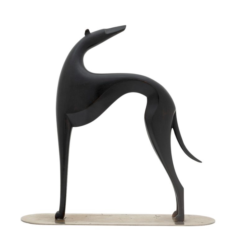 Greyhound Karl Hagenauer Werkstatte Hagenauer Vienna ca. 1930 carved ebonized wood nickel-plated brass marked