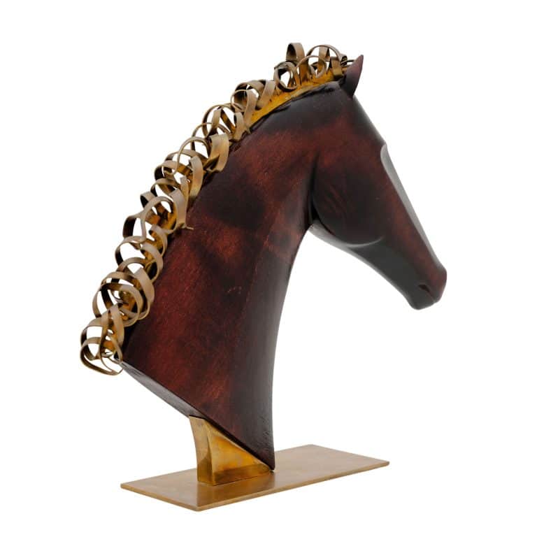 Horse head Franz Hagenauer ca. 1935 carved wood brass marked