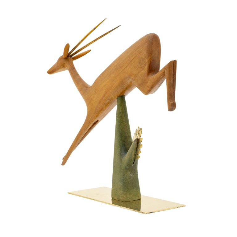 Springende Antilope Franz Hagenauer Werkstätte Hagenauer Wien um 1955 Holz geschnitzt Messing markiert