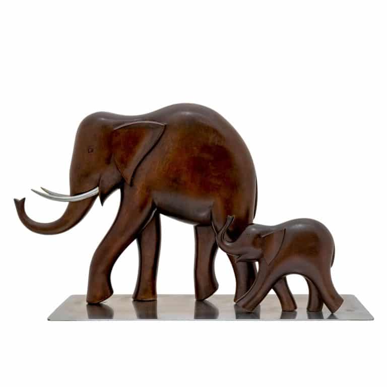 Elephants Werkstatte Hagenauer Vienna ca. 1950 carved wood nickel-plated brass marked