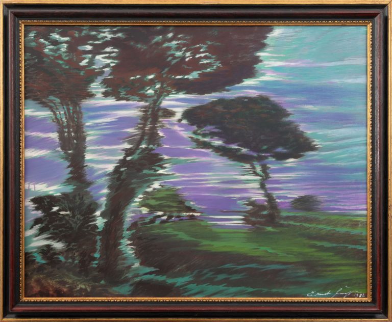 Ernst Fuchs Landschaft im Gewittersturm 1982 Öl auf Leinwand signiert