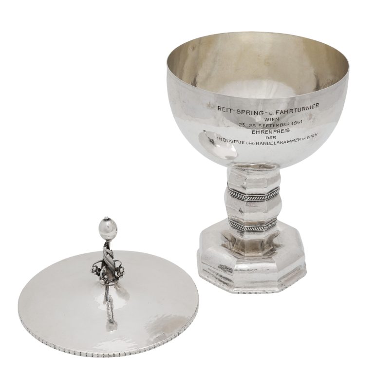 Lidded goblet with grape ornament Otto Prutscher J. & C. Klinkosch ca. 1926 silver marked