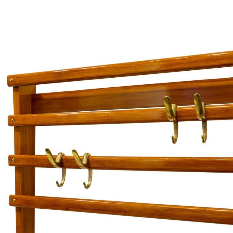 Midcentury coat rack with six adjustable hooks Carl Auböck ca. 1950 beech wood brass