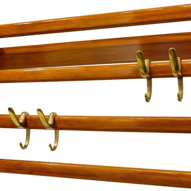 Midcentury coat rack with six adjustable hooks Carl Auböck ca. 1950 beech wood brass