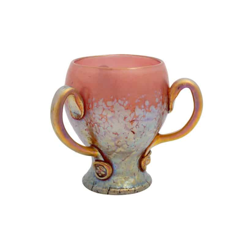 Vase with handles Johann Loetz Witwe decor Lava pink Phenomen Genre 377 ca. 1900 signed