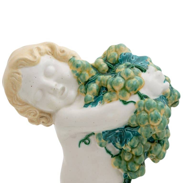 Putto with grapes "Autumn" Michael Powolny Wiener Keramik ca. 1907 ceramics colorfuly glazed marked