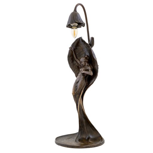 Figürliche Tischlampe "Flora" Gustav Gurschner 1900 Bronze patiniert signiert