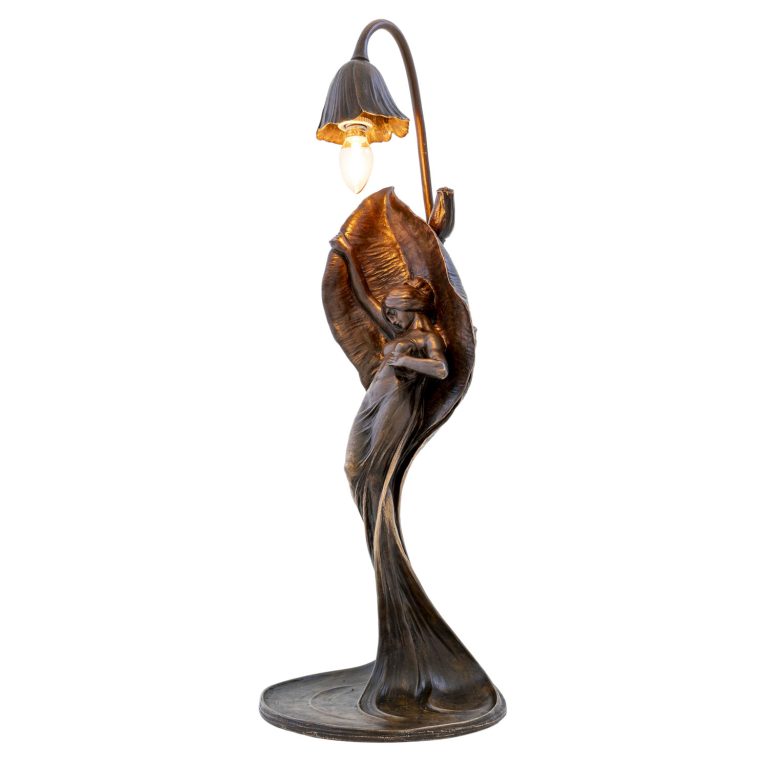 Figürliche Tischlampe "Flora" Gustav Gurschner 1900 Bronze patiniert signiert