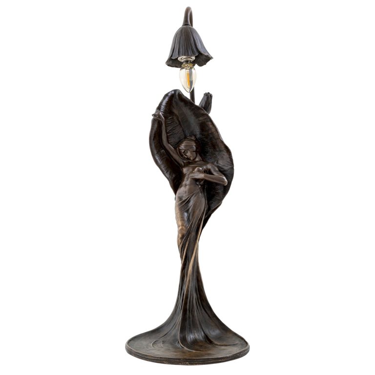 Figürliche Tischlampe "Flora" Gustav Gurschner 1900 Bronze patiniert signiert