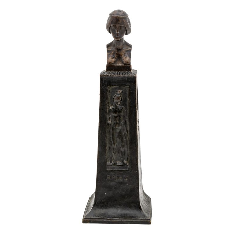 Seal with woman's bust on stele Gustav Gurschner ca. 1900 bronze signed and inscribed