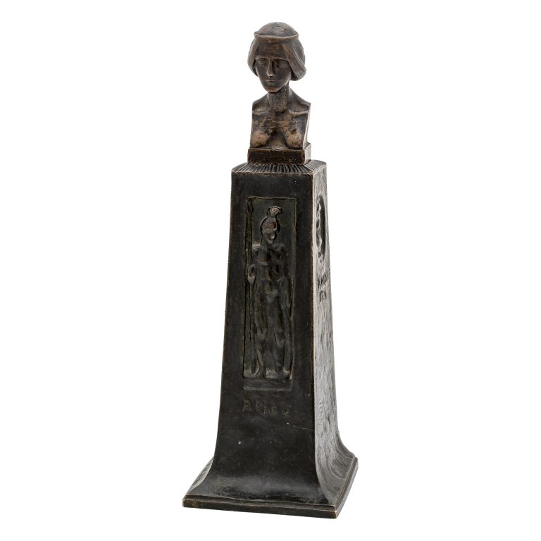 Seal with woman's bust on stele Gustav Gurschner ca. 1900 bronze signed and inscribed