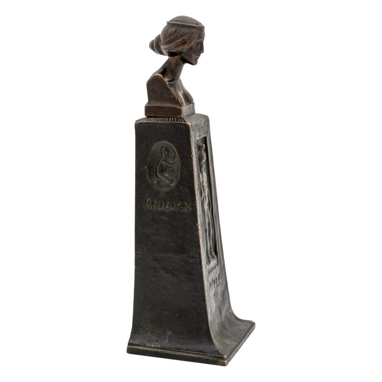 Seal with woman's bust on stele Gustav Gurschner ca. 1900 bronze signed and inscribed