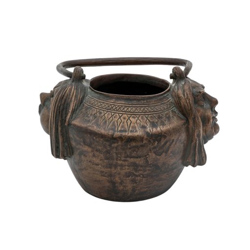 Small handle pot with theater masks Gustav Gurschner K.K. Kunst-Erzgiesserei Wien patinated bronze ca. 1899 signed