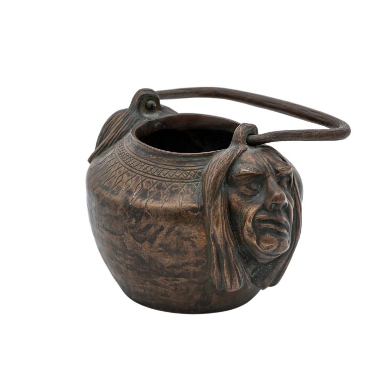 Small handle pot with theater masks Gustav Gurschner K.K. Kunst-Erzgiesserei Wien patinated bronze ca. 1899 signed