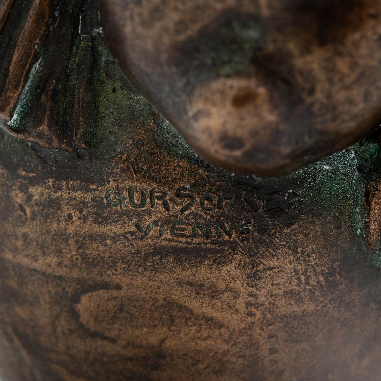 Small handle pot with theater masks Gustav Gurschner K.K. Kunst-Erzgiesserei Wien patinated bronze ca. 1899 signed