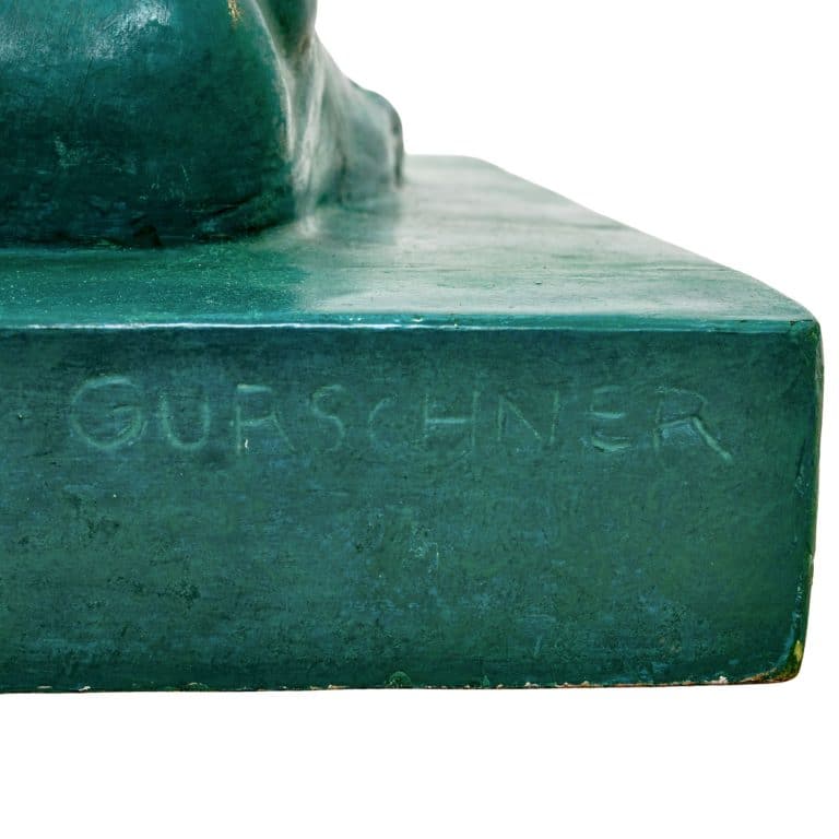 Skulptur einer Ägypterin Gustav Gurschner um 1912 Lindenholz geschnitzt türkis gefasst signiert