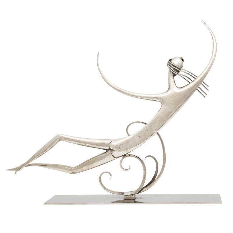 Reclining Nude on waves Franz Hagenauer Werkstatte Hagenauer Vienna 1980s brass nickel-plated marked