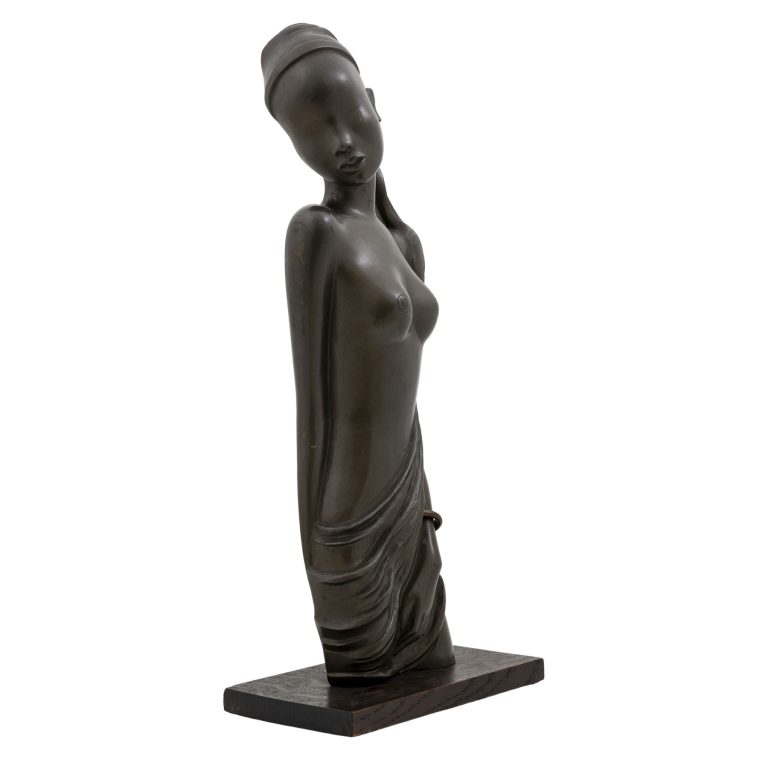 Semi-nude African woman Werkstatte Hagenauer Vienna ca. 1950 patinated brass marked