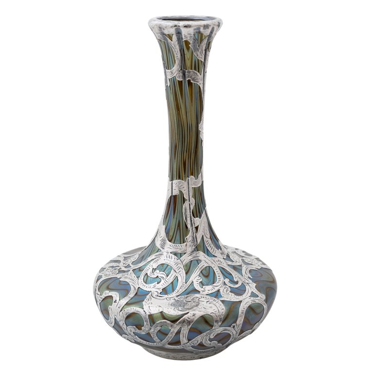 Vase mit Silbermontierung Johann Loetz Witwe Dekor Bronze Phänomen Genre 6893 um 1900 signiert