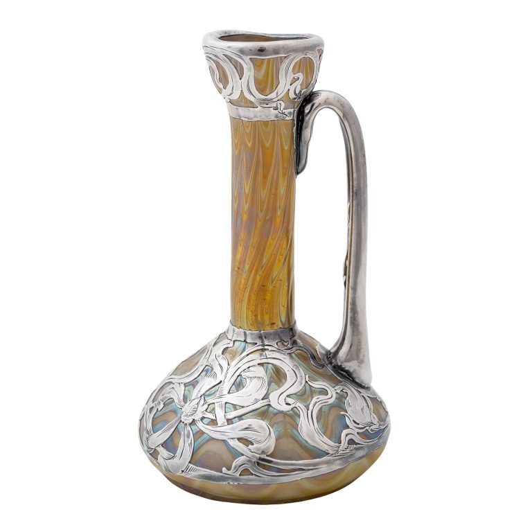 Kleine Henkelvase Johann Loetz Witwe Dekor Opal Phänomen Genre 6893 um 1900