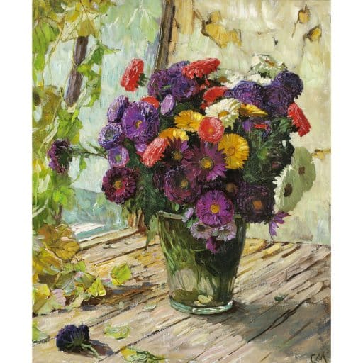 Carl Moll Still Life with asters ca. 1015 oil on canvas signed