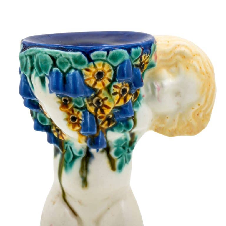 Candleholder with putto Michael Powolny Wiener Keramik ca. 1907 ceramic with colored glaze marked