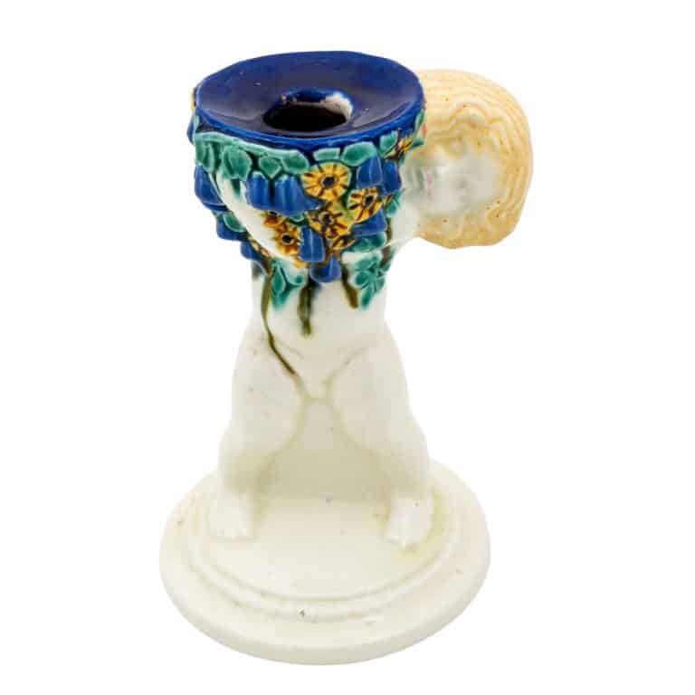 Candleholder with putto Michael Powolny Wiener Keramik ca. 1907 ceramic with colored glaze marked