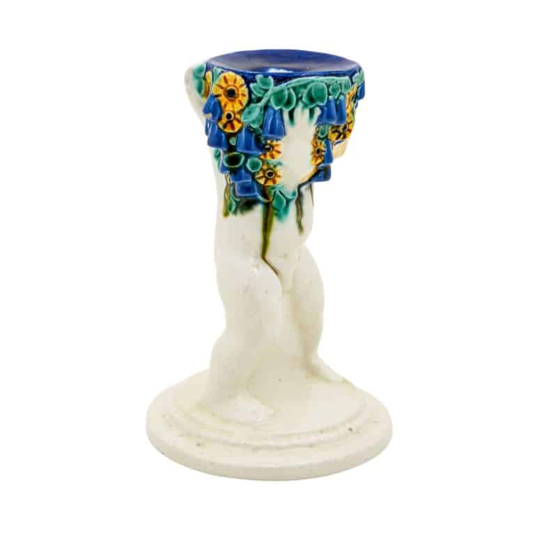 Candleholder with putto Michael Powolny Wiener Keramik ca. 1907 ceramic with colored glaze marked