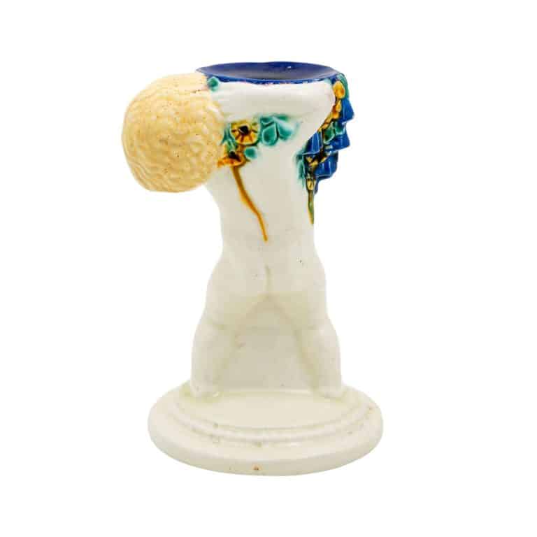 Candleholder with putto Michael Powolny Wiener Keramik ca. 1907 ceramic with colored glaze marked