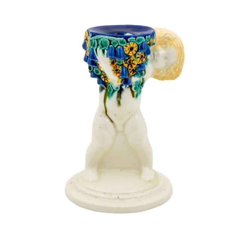 Candleholder with putto Michael Powolny Wiener Keramik ca. 1907 ceramic with colored glaze marked