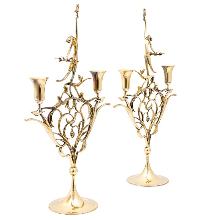 Pair of candlesticks model "Diana" Karl Hagenauer Werkstatte Hagenauer ca. 1928 cast brass marked