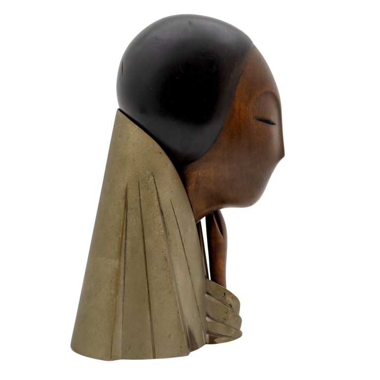 Female bust with hand and cape Franz Hagenauer Werkstätte Hagenauer Wien ca. 1940 carved wood alpacca marked