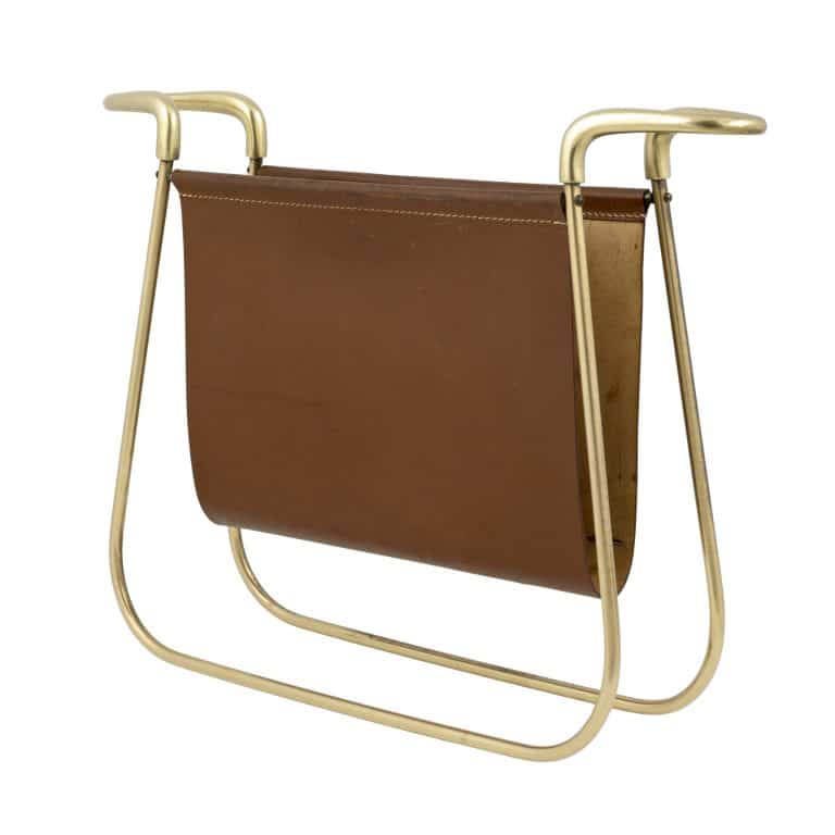 Newspaper rack Carl Auböck II ca. 1938 brass leather