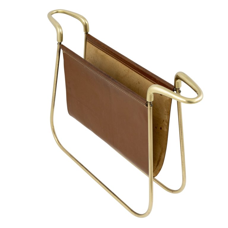 Newspaper rack Carl Auböck II ca. 1938 brass leather