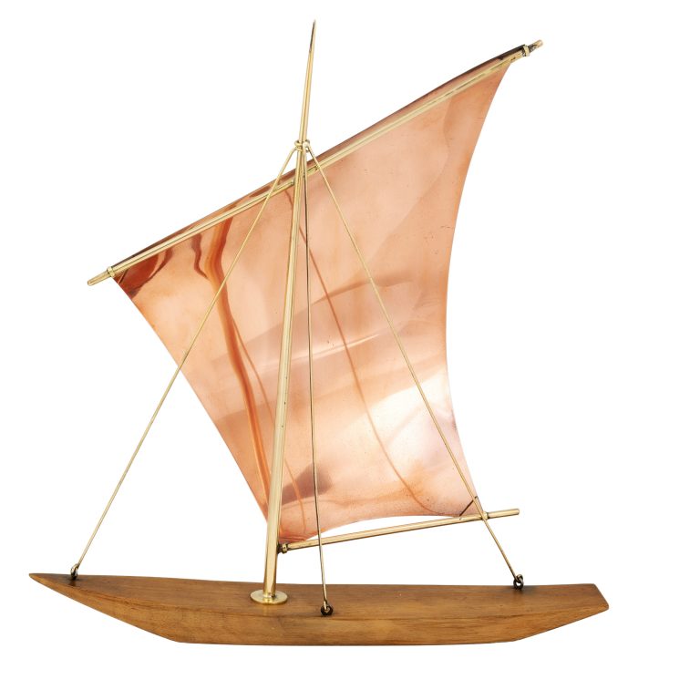 Sailboat Werkstätte Hagenauer Wien ca. 1939 wood brass copper marked