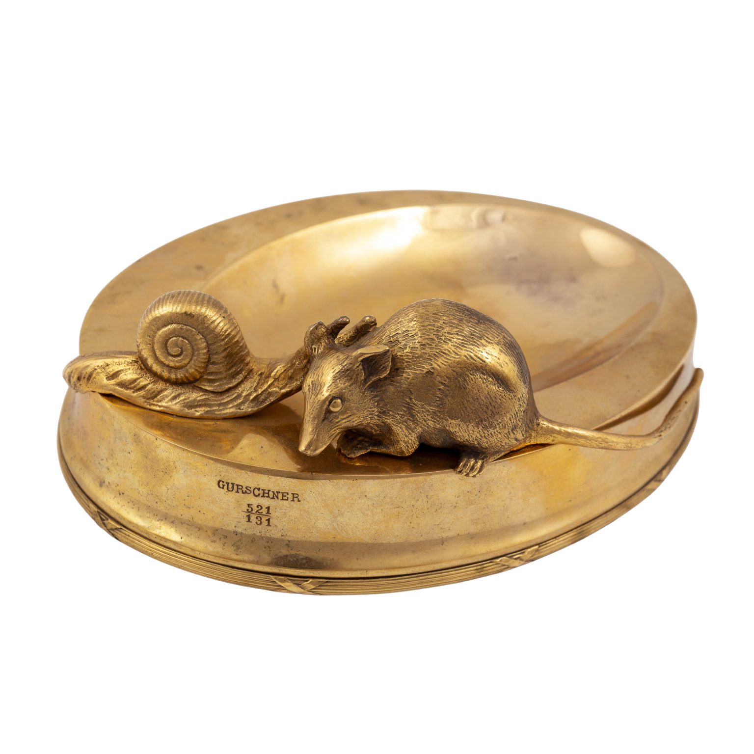 Bronzeschale mit Maus und Schnecke Gustav Gurschner K.K. Kunst-Erzgießerei Wien um 1907 Bronze gegossen signiert markiert