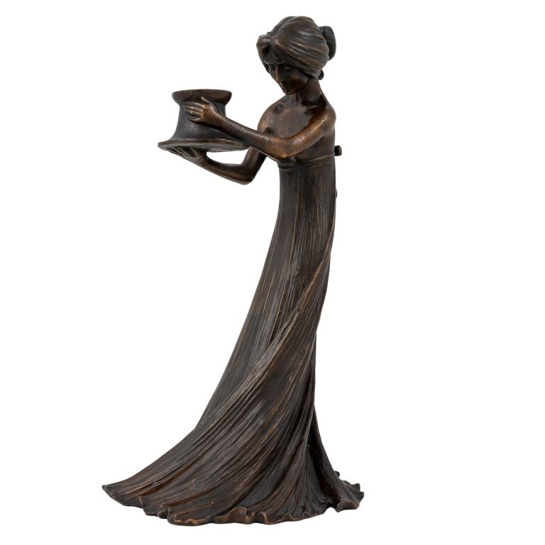 Figural candle holder "Leuchterweibchen" Gustav Gurschner ca. 1900 bronze signed