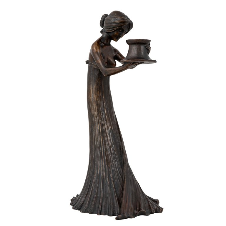 Figural candle holder "Leuchterweibchen" Gustav Gurschner ca. 1900 bronze signed