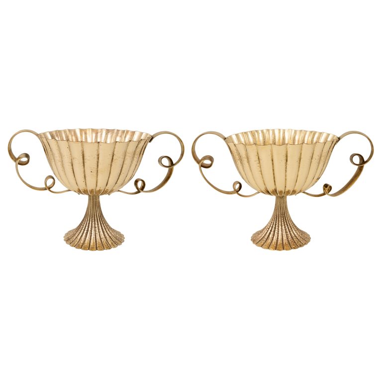 Pair of centerpieces Josef Hoffmann Wiener Werkstätte ca. 1925 brass chased marked