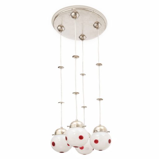Chandelier with Loetz lampshades Koloman Moser E. Bakalowits Sohne 1901 brass silver-plated
