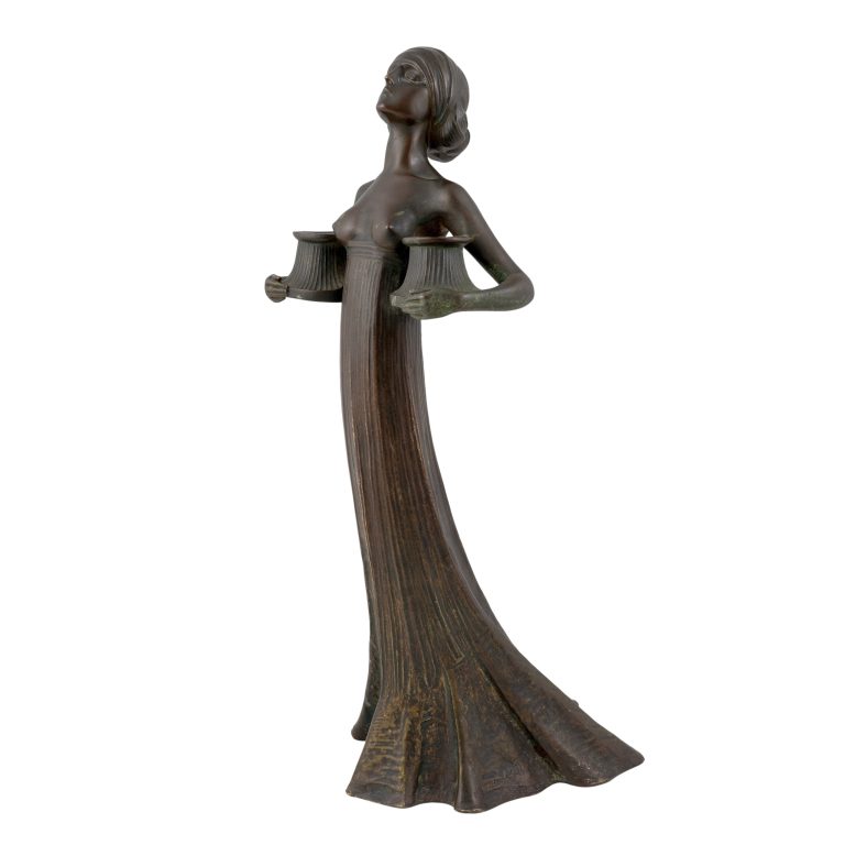 Figural candle holder "Leuchterweibchen" Gustav Gurschner ca. 1901 bronze signed