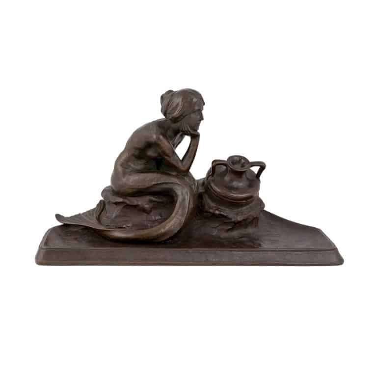 Inkwell with crouching mermaid Gustav Gurschner ca. 1899 patinated bronze signed