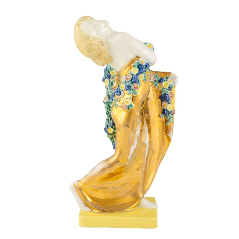 Dancer looking to the right Michael Powolny Wiener Keramik ca. 1907 ceramics colorfuly glazed gilded marked